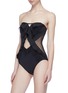 Detail View - Click To Enlarge - ZIMMERMANN - 'Juno' mesh panel ruffle cutout one-piece swimsuit