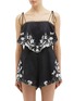 Main View - Click To Enlarge - ZIMMERMANN - 'Juniper' tie shoulder ruffle yoke floral embroidered rompers