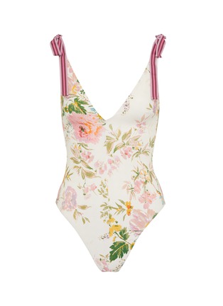 Main View - Click To Enlarge - ZIMMERMANN - 'Heathers' tie shoulder garden floral print one-piece swimsuit