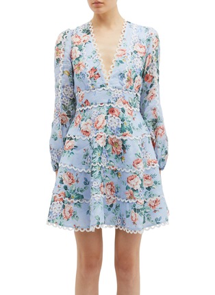 Main View - Click To Enlarge - ZIMMERMANN - 'Bowie' floral print scalloped trim linen dress