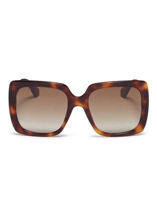 Main View - Click To Enlarge - GUCCI - Glass crystal logo temple tortoiseshell acetate square sunglasses
