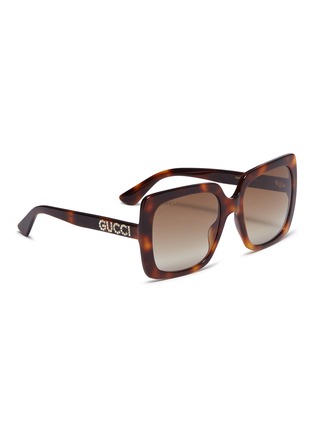 Figure View - Click To Enlarge - GUCCI - Glass crystal logo temple tortoiseshell acetate square sunglasses