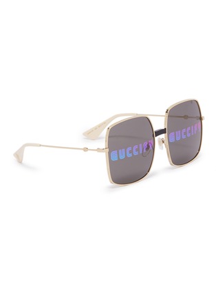 Figure View - Click To Enlarge - GUCCI - Logo print metal square sunglasses