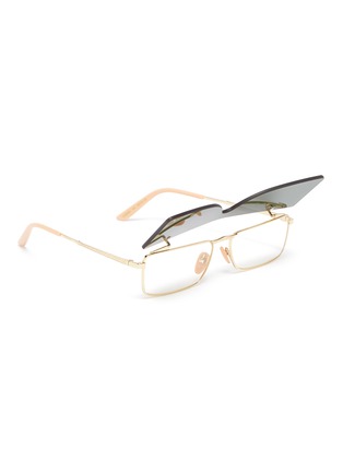 Figure View - Click To Enlarge - GUCCI - Flip lens metal square sunglasses
