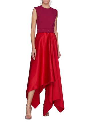 Figure View - Click To Enlarge - SOLACE LONDON - 'Harlech' belted cutout back asymmetric dress