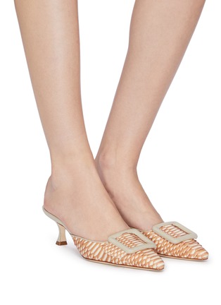 Figure View - Click To Enlarge - MANOLO BLAHNIK - 'Maysale 50' square brooch snakeskin leather mules