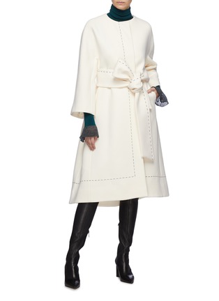 Figure View - Click To Enlarge - COMME MOI - Contrast topstitching belted wool coat