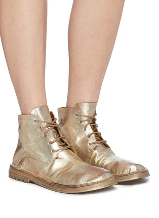 Figure View - Click To Enlarge - MARSÈLL - 'Fungaccio' metallic lace-up creased leather ankle boots