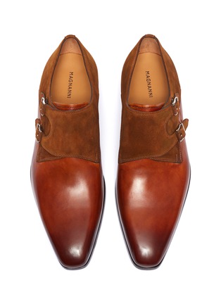 Detail View - Click To Enlarge - MAGNANNI - Suede panel double monk strap leather shoes