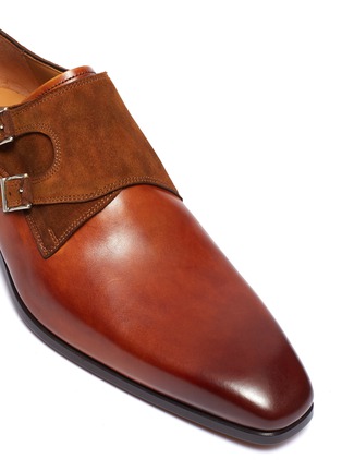 Detail View - Click To Enlarge - MAGNANNI - Suede panel double monk strap leather shoes