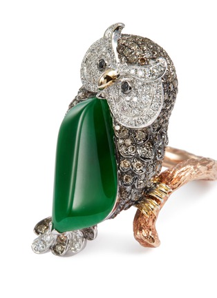 Detail View - Click To Enlarge - LC COLLECTION JADE - Diamond jade 18k gold owl ring