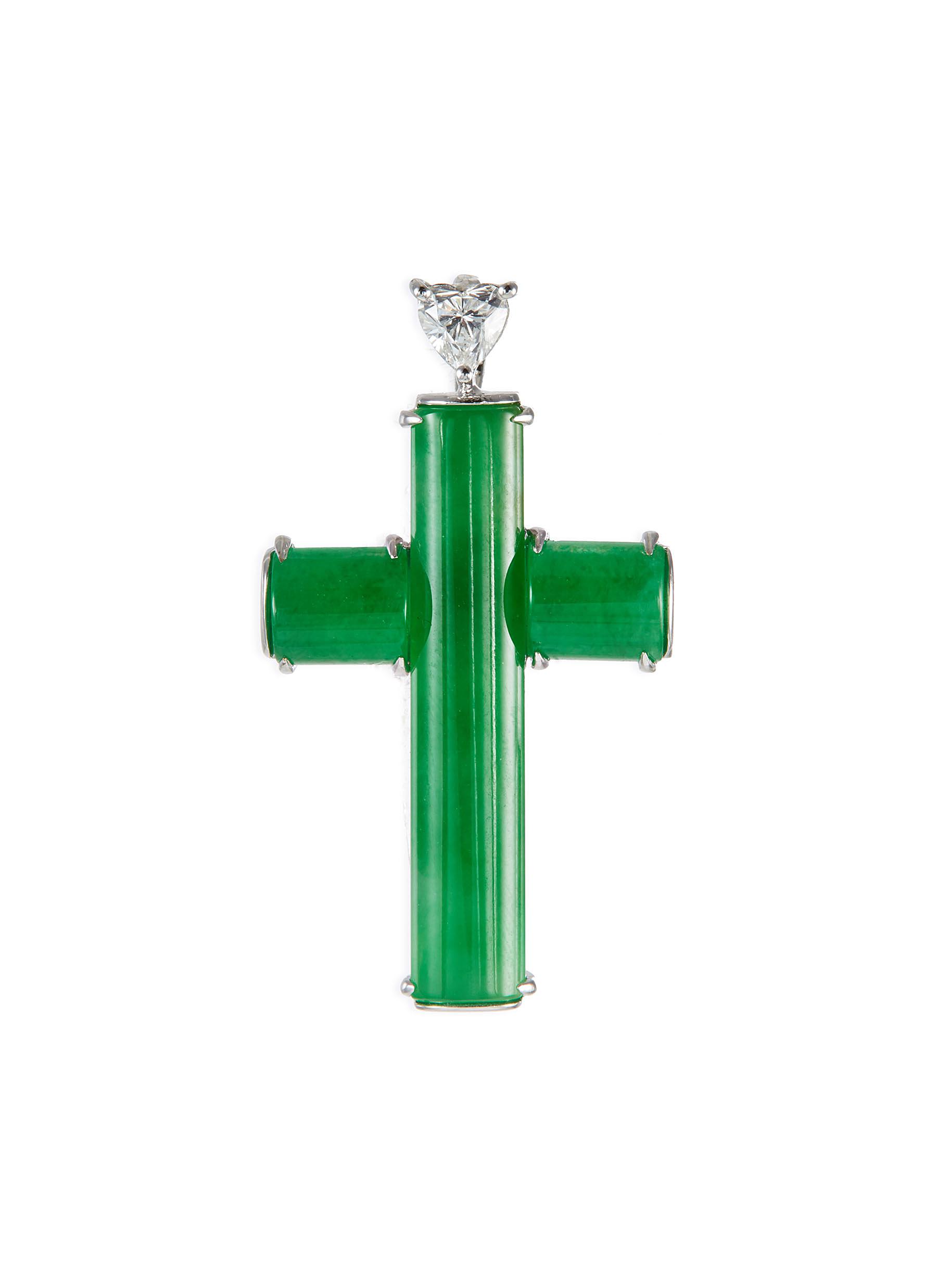 Diamond jade 18k white gold cross pendant