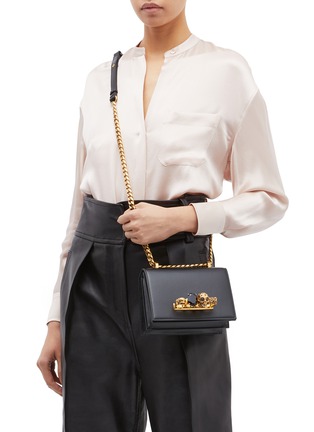 Figure View - Click To Enlarge - ALEXANDER MCQUEEN - 'The Small Jewelled Satchel' in leather with Swarovski crystal knuckle