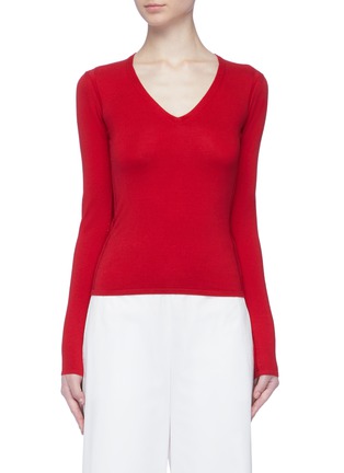 Main View - Click To Enlarge - THEORY - Pointelle knit border Merino wool blend V-neck sweater