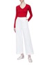 Figure View - Click To Enlarge - THEORY - Pointelle knit border Merino wool blend V-neck sweater