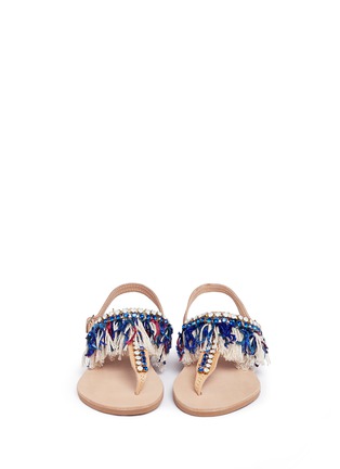 Front View - Click To Enlarge - MABU BY MARIA BK - 'Sapphire' embellished fringe leather thong sandals