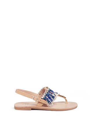 Main View - Click To Enlarge - MABU BY MARIA BK - 'Sapphire' embellished fringe leather thong sandals
