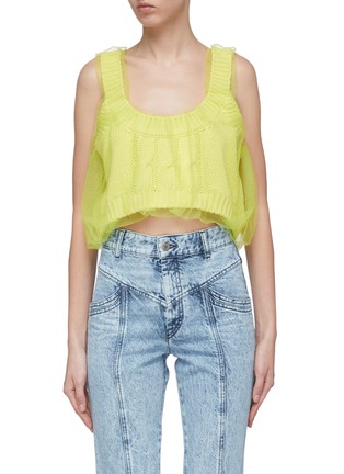 Main View - Click To Enlarge - MSGM - Tulle overlay cropped knit tank top
