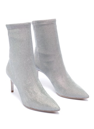 Detail View - Click To Enlarge - RENÉ CAOVILLA - Strass heel metallic sock knit ankle boots