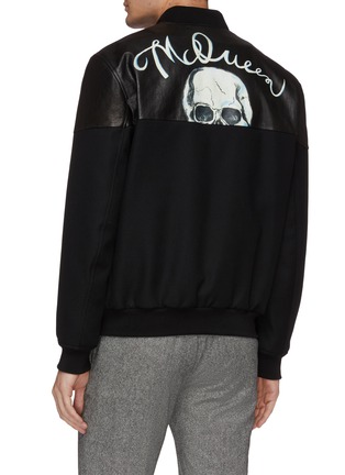Back View - Click To Enlarge - ALEXANDER MCQUEEN - Logo skull print leather panel bomber jacket