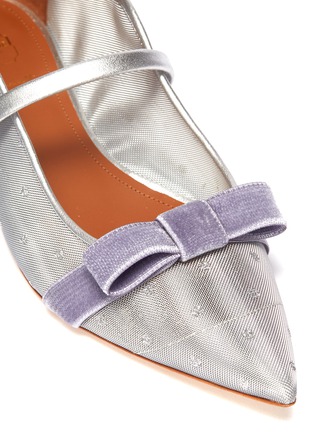 Detail View - Click To Enlarge - MALONE SOULIERS - 'Marguerite' bow strappy polka dot mesh flats