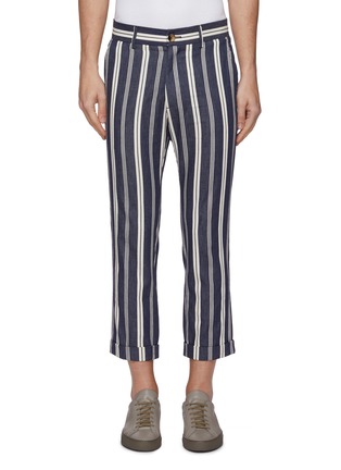 Main View - Click To Enlarge - RUE DE TOKYO - 'Pano' roll cuff stripe twill cropped pants