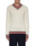 Main View - Click To Enlarge - RUE DE TOKYO - 'Kensito' stripe border cable knit V-neck sweater