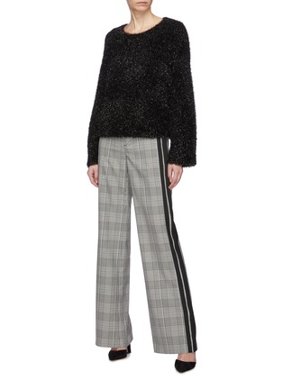 Figure View - Click To Enlarge - ALICE & OLIVIA - 'Paulette' stripe outseam houndstooth wide leg tuxedo pants