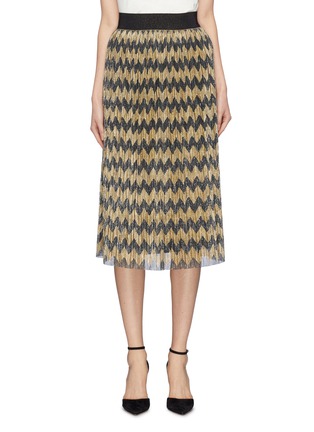 Main View - Click To Enlarge - ALICE & OLIVIA - 'Mikaela' plissé pleated metallic chevron stripe skirt