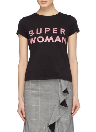 Main View - Click To Enlarge - ALICE & OLIVIA - 'Rylyn' sequin slogan cropped T-shirt