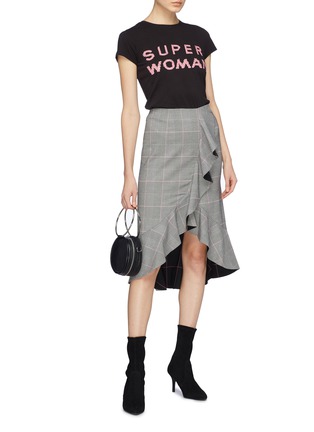 Figure View - Click To Enlarge - ALICE & OLIVIA - 'Shantell' ruffle drape houndstooth check plaid skirt