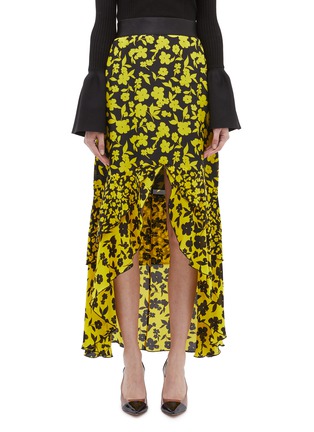 Main View - Click To Enlarge - ALICE & OLIVIA - 'Sueann' daffodil print tiered ruffle high-low midi skirt