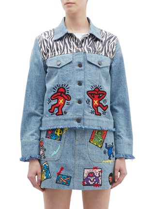 Main View - Click To Enlarge - ALICE & OLIVIA - x Keith Haring Foundation 'Rumor' mix appliqué denim jacket