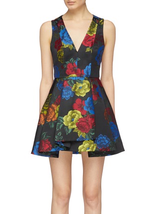 Main View - Click To Enlarge - ALICE & OLIVIA - 'Tanner' floral jacquard pleated sleeveless dress