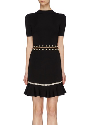 Main View - Click To Enlarge - ALICE & OLIVIA - 'Evelyn' faux pearl piercing cutout dress