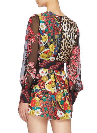 Back View - Click To Enlarge - ALICE & OLIVIA - 'Nelia' belted blouson sleeve mix print rompers