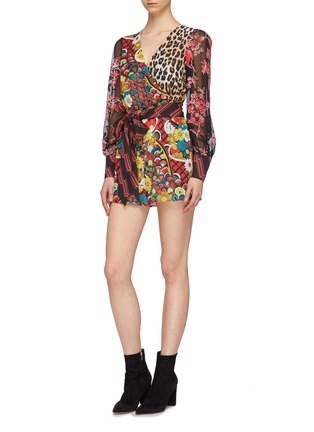 Figure View - Click To Enlarge - ALICE & OLIVIA - 'Nelia' belted blouson sleeve mix print rompers