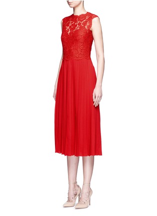 Front View - Click To Enlarge - VALENTINO GARAVANI - Floral guipure lace bodice pleated dress