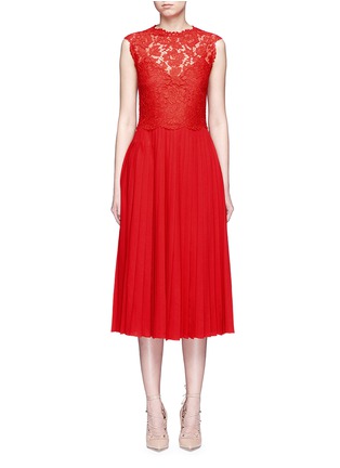 Main View - Click To Enlarge - VALENTINO GARAVANI - Floral guipure lace bodice pleated dress