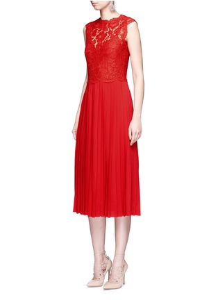 Figure View - Click To Enlarge - VALENTINO GARAVANI - Floral guipure lace bodice pleated dress