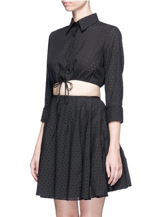 Front View - Click To Enlarge - ALAÏA - Voile Pastilles' broderie anglaise cropped drawstring shirt