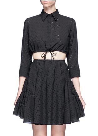 Main View - Click To Enlarge - ALAÏA - Voile Pastilles' broderie anglaise cropped drawstring shirt