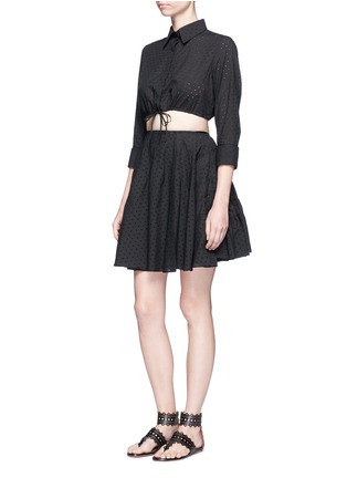 Figure View - Click To Enlarge - ALAÏA - Voile Pastilles' broderie anglaise cropped drawstring shirt