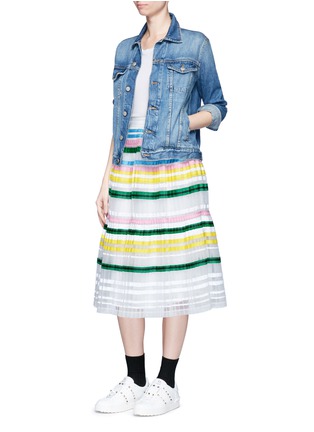 Figure View - Click To Enlarge - MUVEIL - Ribbon stripe chiffon pleat skirt