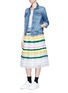Figure View - Click To Enlarge - MUVEIL - Ribbon stripe chiffon pleat skirt