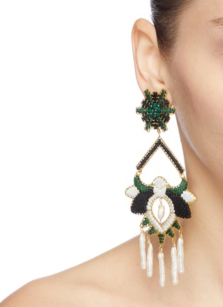 Figure View - Click To Enlarge - MERCEDES SALAZAR - Faux pearl fringe threaded abstract drop clip earrings