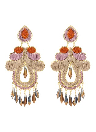 Main View - Click To Enlarge - MERCEDES SALAZAR - 'Paisley' glass crystal fringe threaded drop clip earrings