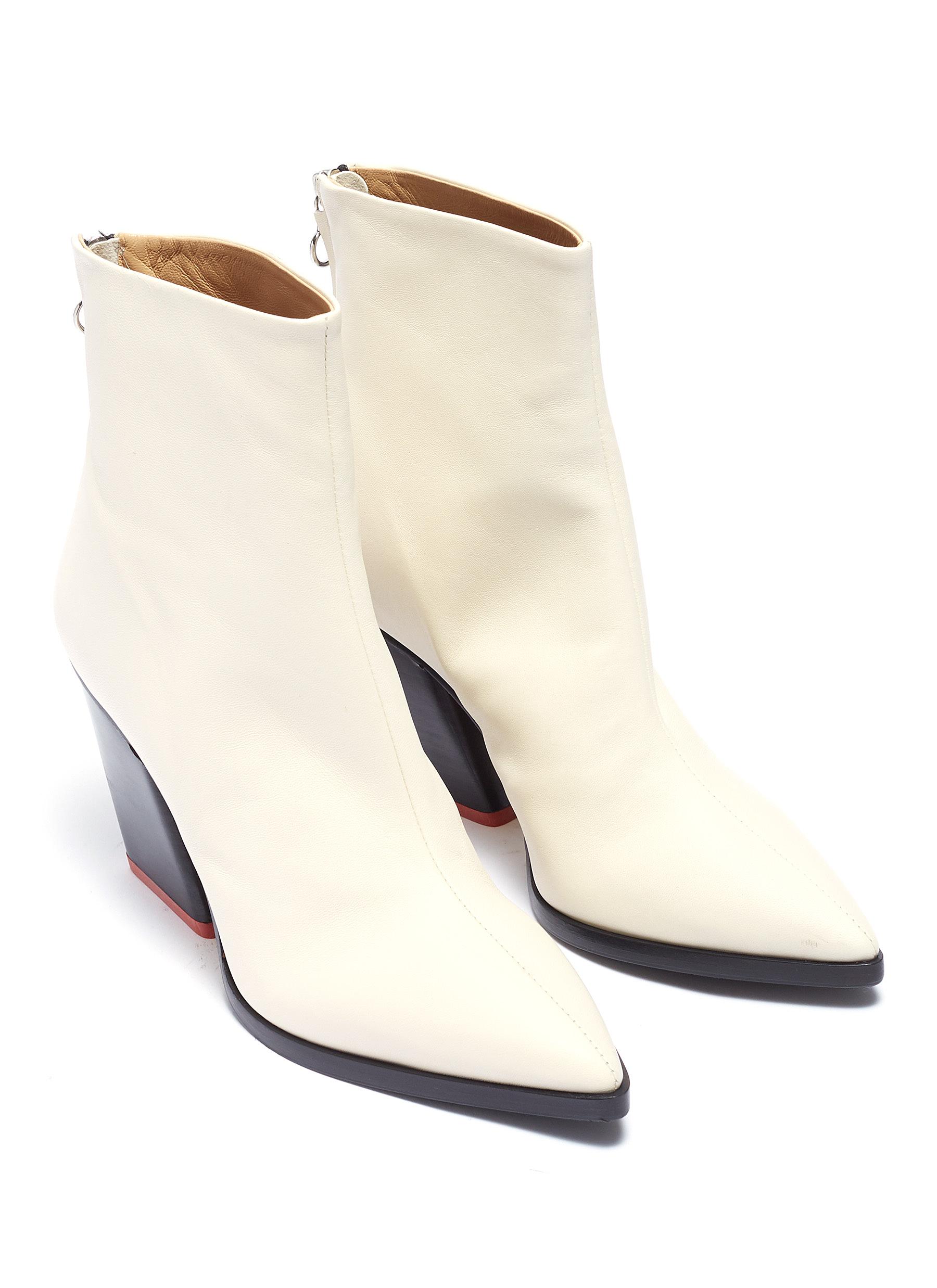Shop Aeyde cherry Slanted Heel Leather Ankle Boots In White