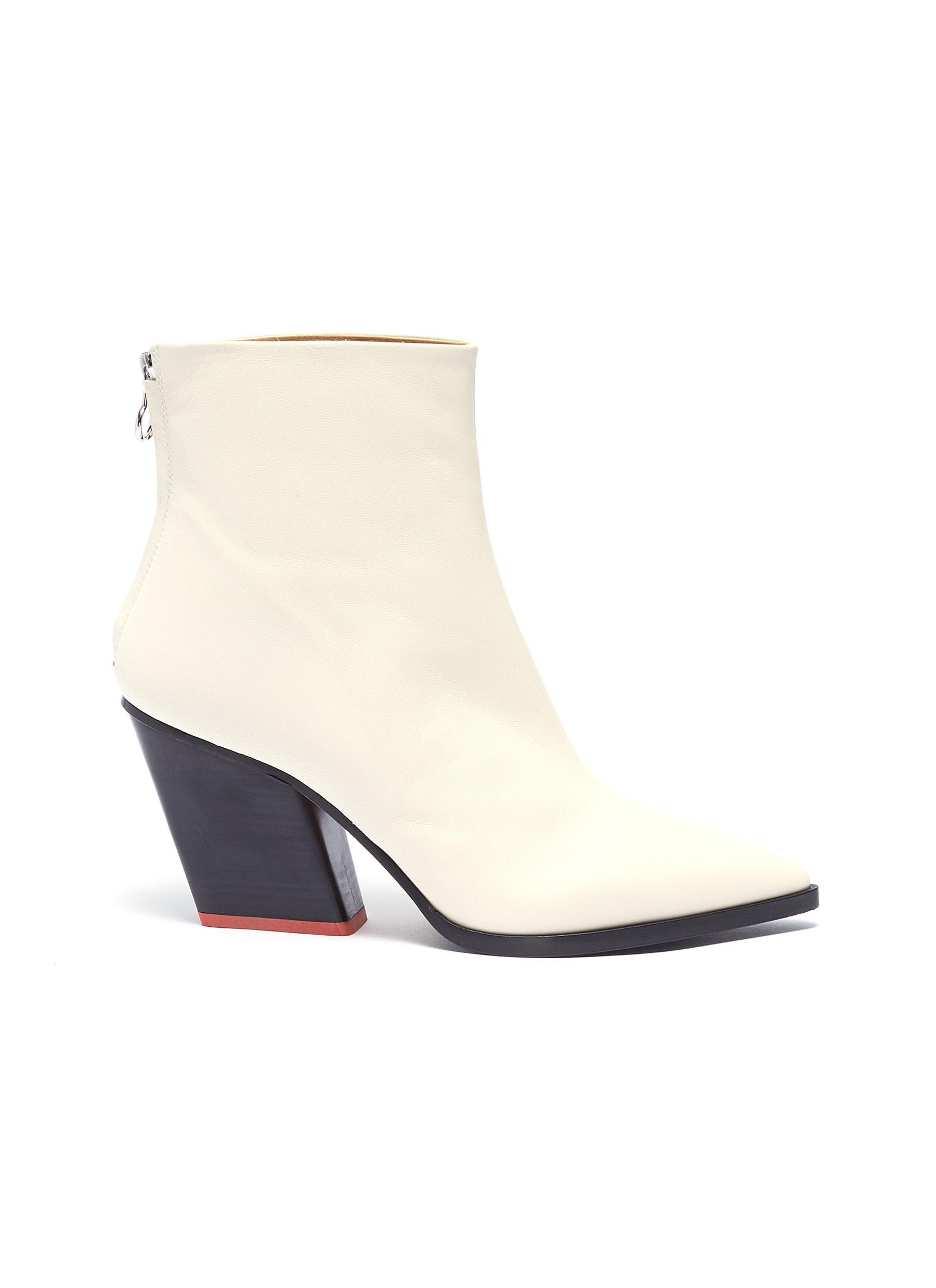 Shop Aeyde cherry Slanted Heel Leather Ankle Boots In White