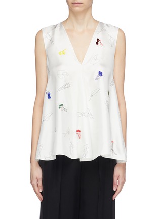 Main View - Click To Enlarge - THEORY - Graphic embellished silk sleeveless top